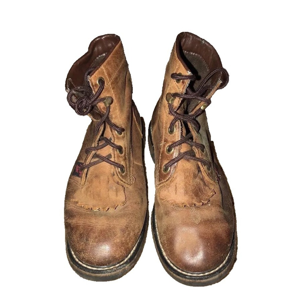 Youth Kids‎ TONY LAMA Size 13 Brown Leather Kiltie Lace-up Boots Ankle boy